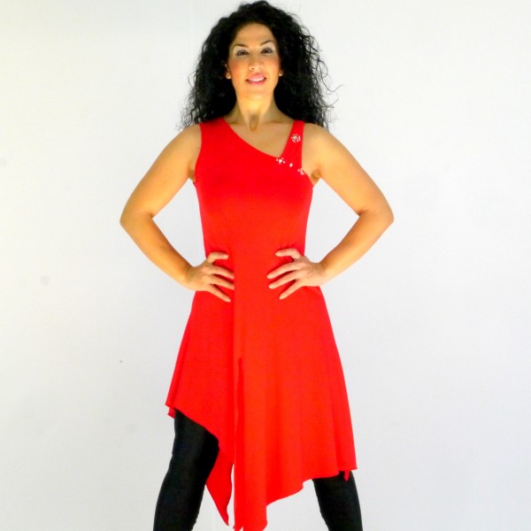 Kleid in rot aus Viskosejersey, Asymmetrisches Kleid, Rote Tunika