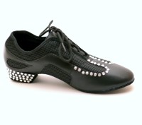 Leder Tanzschuhe mit flachem Absatz und Strass Leder Tanzschuhe mit flachem Absatz und Strass