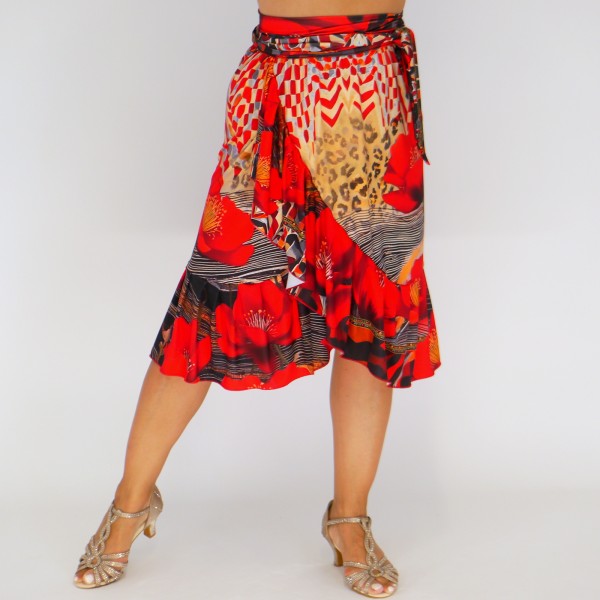 Wickelrock Damen Rot mit Blumenmuster & Volants – Sommerrock zum Binden