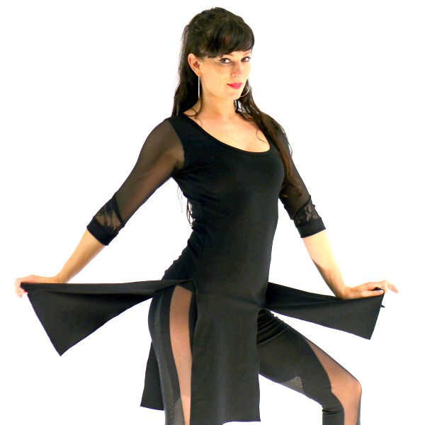Schwarzes Oberteil - Kleid mit Netz und Spitze