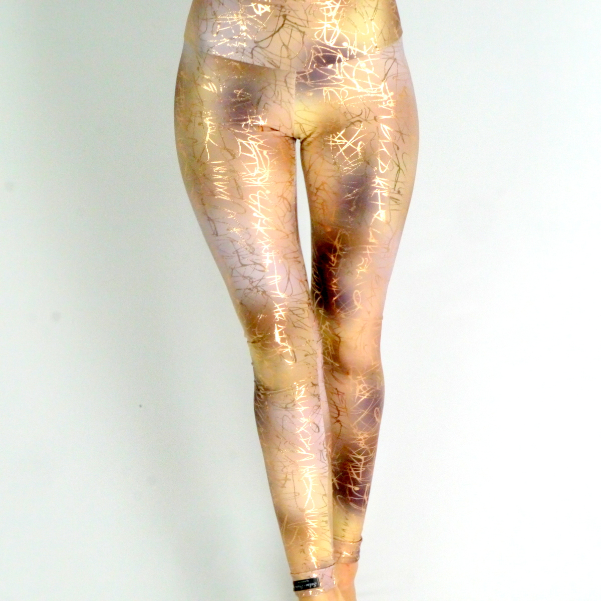 Dunkelrote Samt Leggings mit goldenen Muster