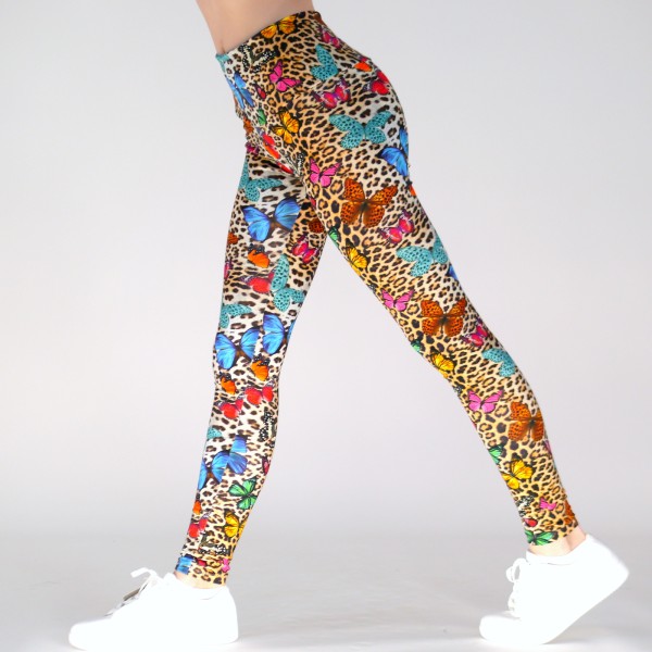 High Waist Leggings aus Baumwolle mit Elasthan in Leomuster & Schmetterlinge